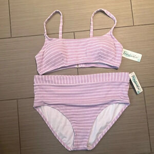 Freshwater Ribbed Bralette Swim Top & High Waist Banded Swim Bottom Bikini Set